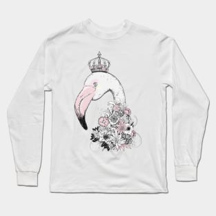 floral flamingo with crown and flowers Long Sleeve T-Shirt